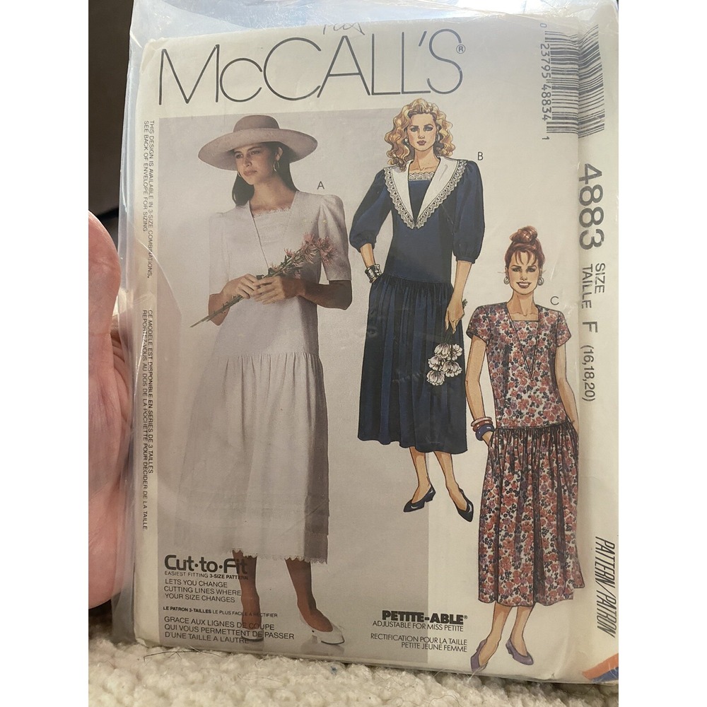 McCalls 4883 Dress Sewing Pattern Misses Petite Size 16 18 20 Uncut Vintage